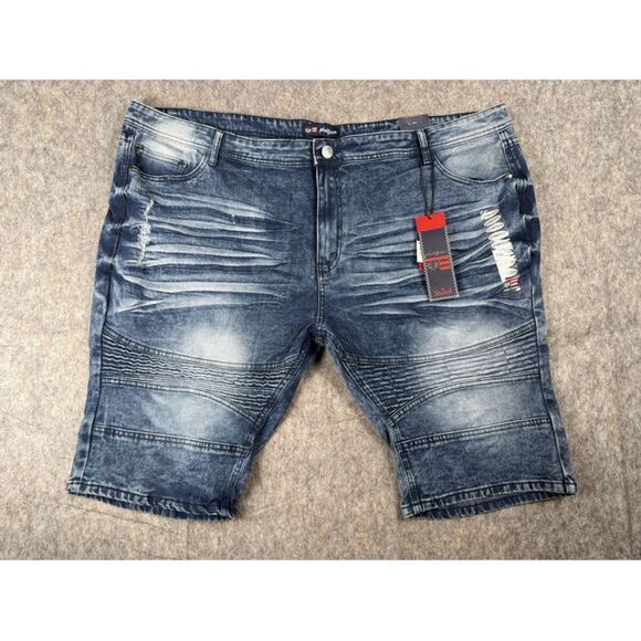 Phat Farm Bermuda Shorts Men's Size 46 Blue Denim Acid Wash Pleated Distressed - Picture 1 of 7